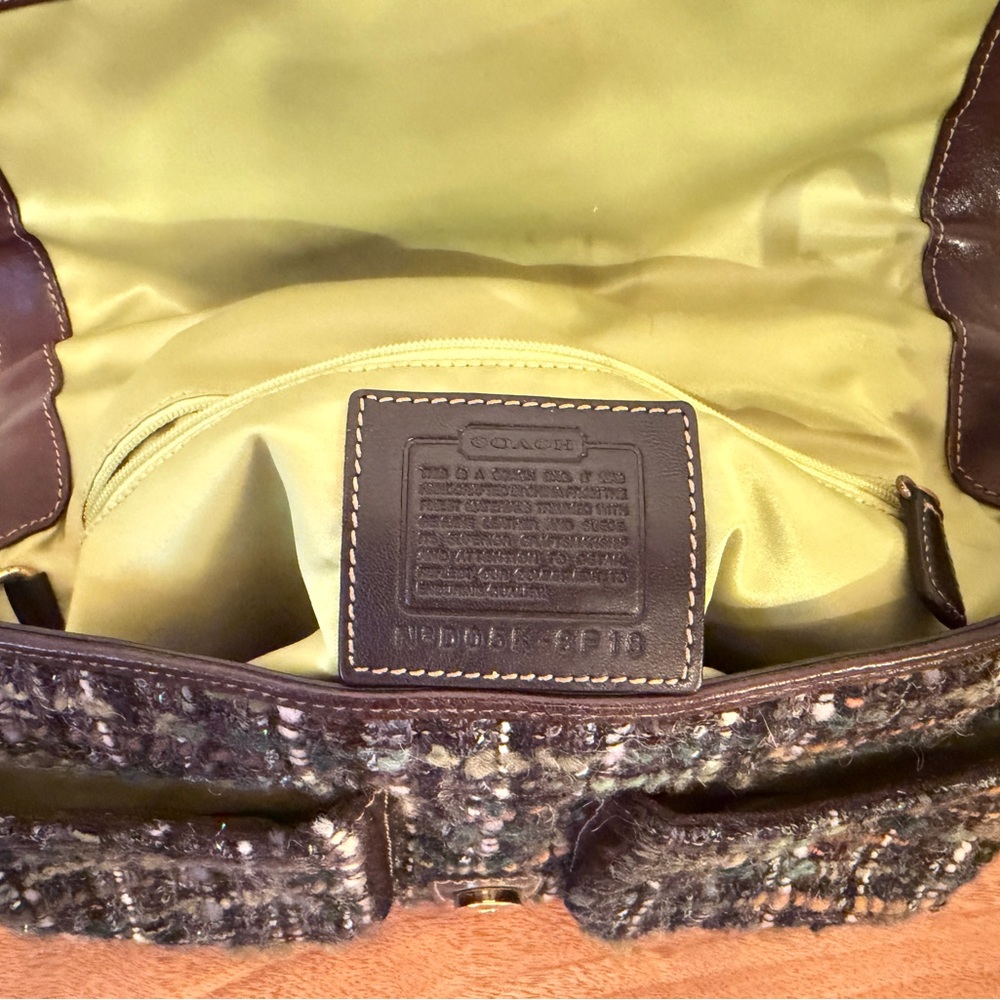 Coach Y2K Chelsea Green Tweed Double Pocket Boucle Shoulder Bag 8F18 Vintage - Picture 3 of 8